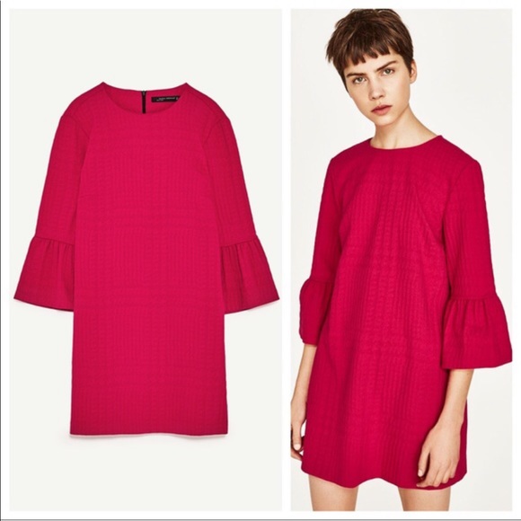 Zara Dresses & Skirts - Zara Talla pink textured frill sleeve mini dress S